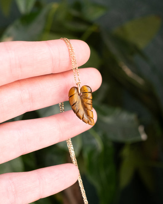Tiger's Eye Hand Carved Leaf Necklace - The Healing Pear