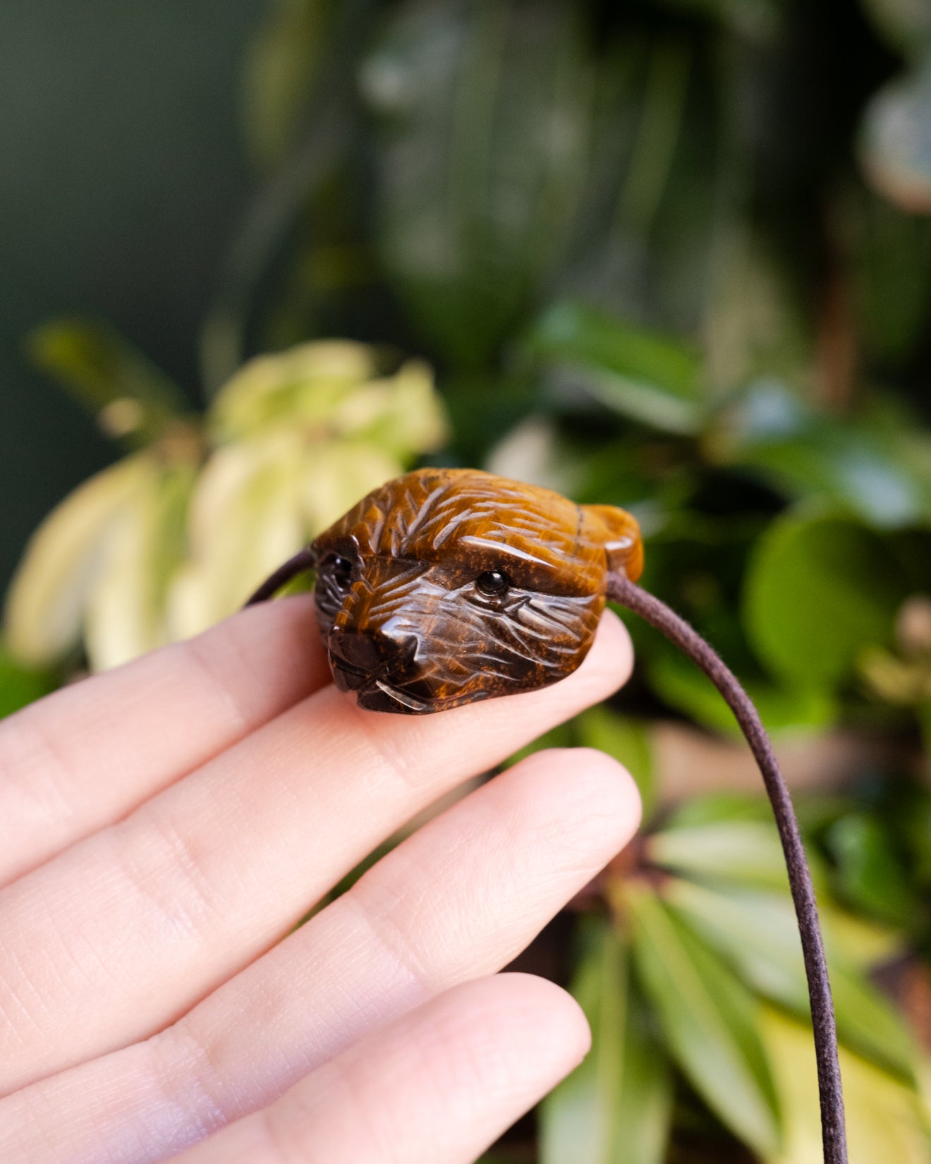 Tiger's Eye Hand Carved Bear Necklace - The Healing Pear