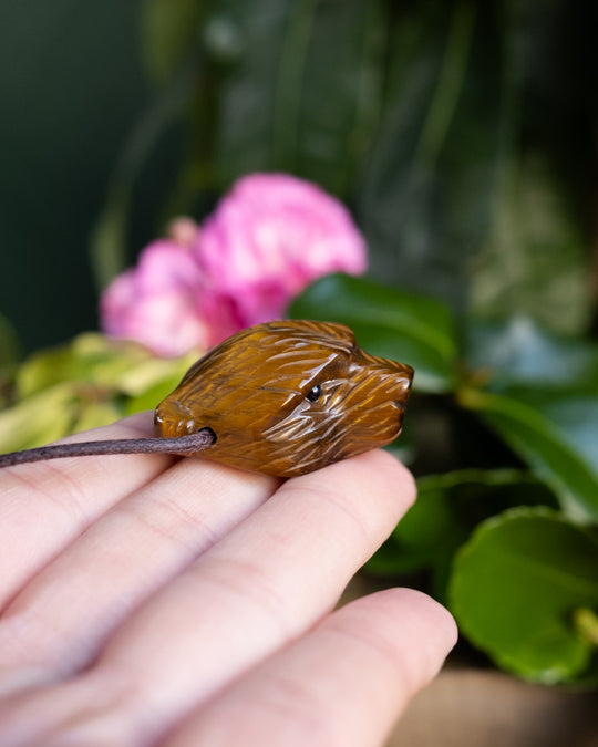 Tiger's Eye Hand Carved Bear Necklace - The Healing Pear