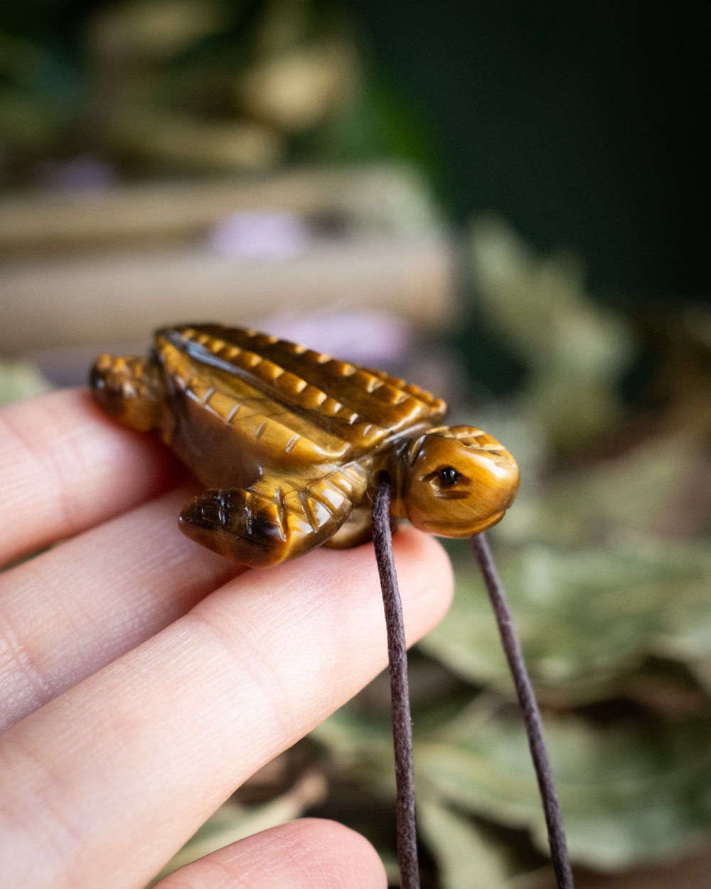 Tiger's Eye Hand Carved Leatherback Sea Turtle Necklace - The Healing Pear