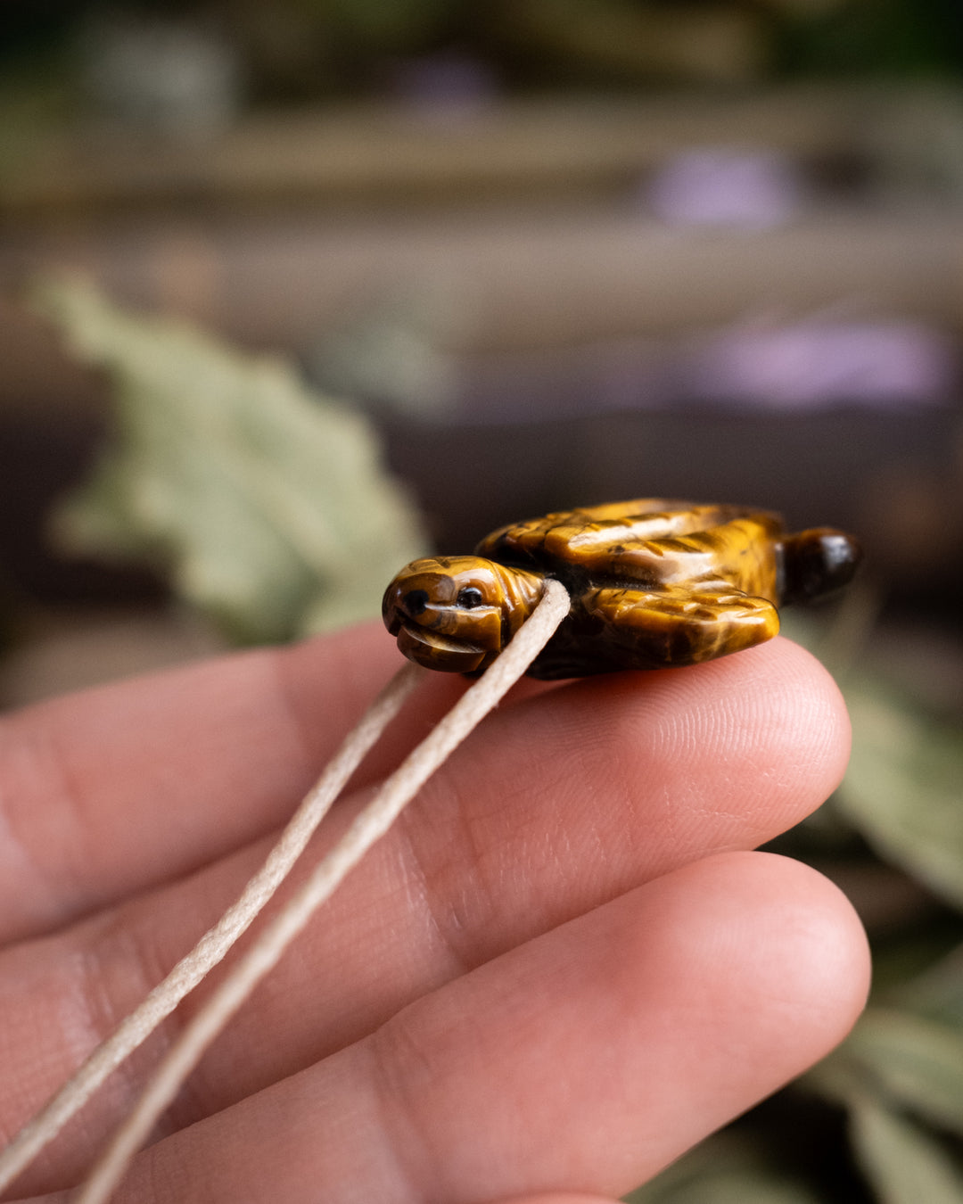 Small Tiger's Eye Hand Carved Leatherback Sea Turtle Necklace - The Healing Pear