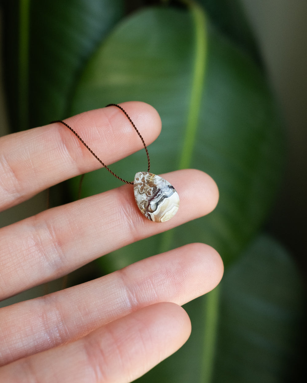 Crazy Lace Agate Vegan Silk Necklace