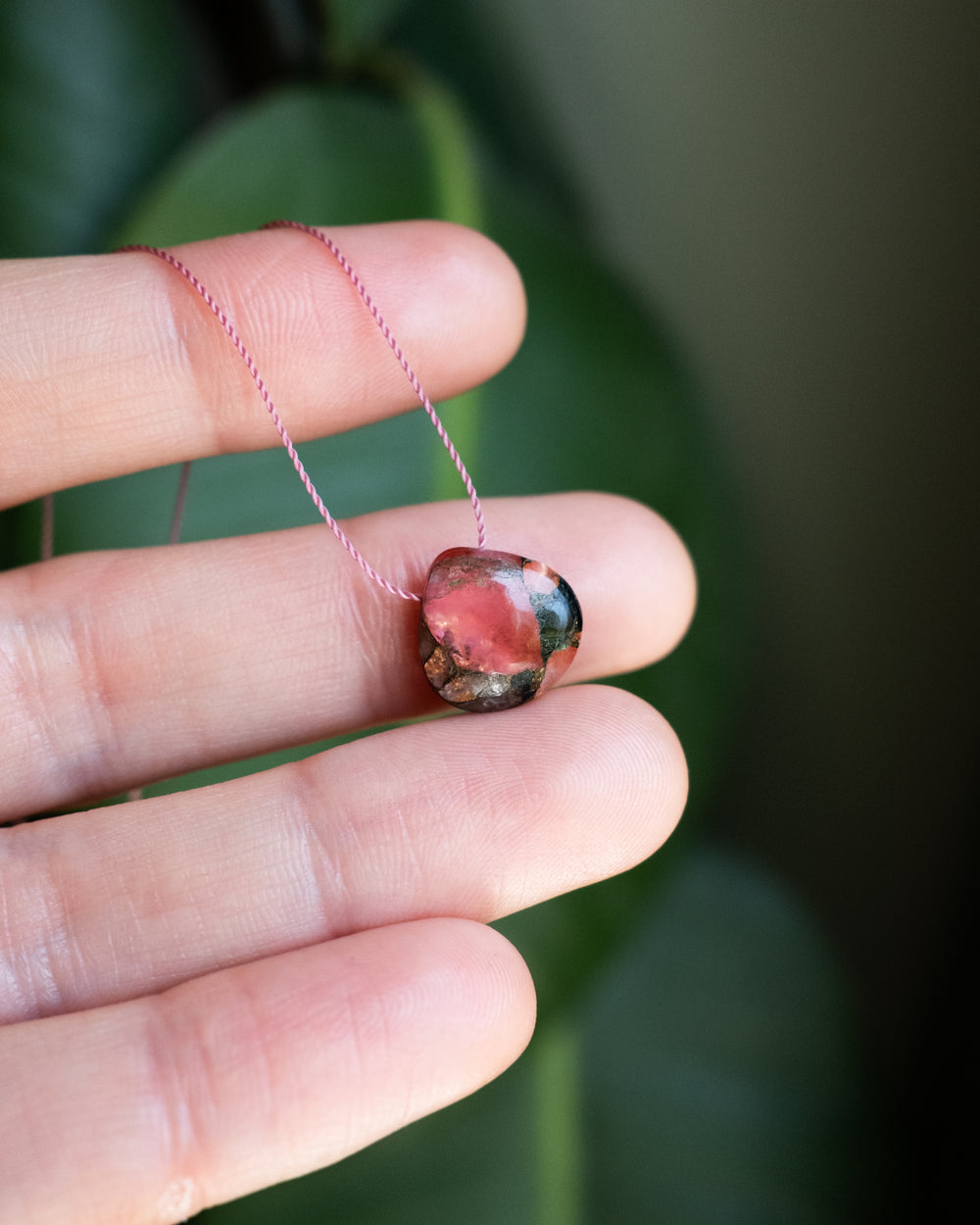 Pink Mojave Copper Turquoise Vegan Silk Necklace