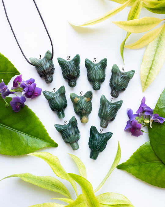 Small African Jade Hand Carved Wolf Necklace - The Healing Pear