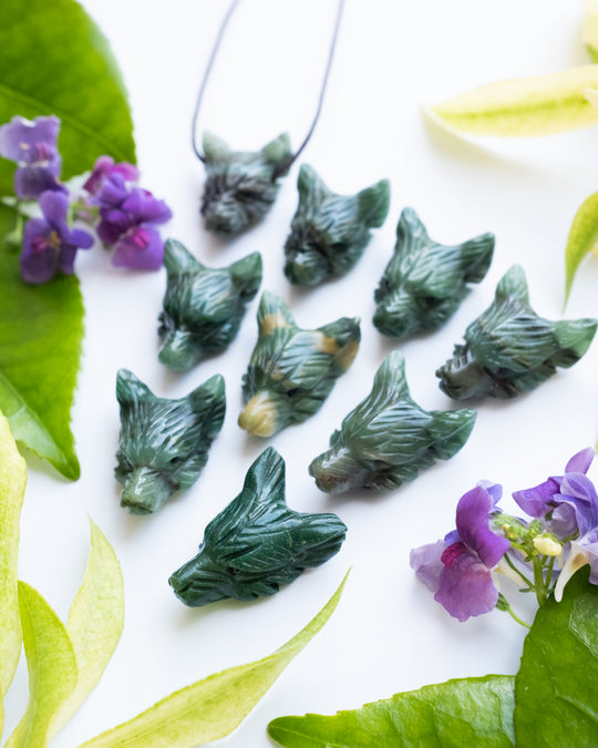 Small African Jade Hand Carved Wolf Necklace - The Healing Pear