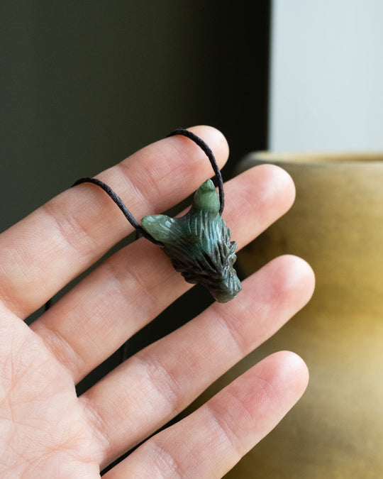 Small African Jade Hand Carved Wolf Necklace - The Healing Pear