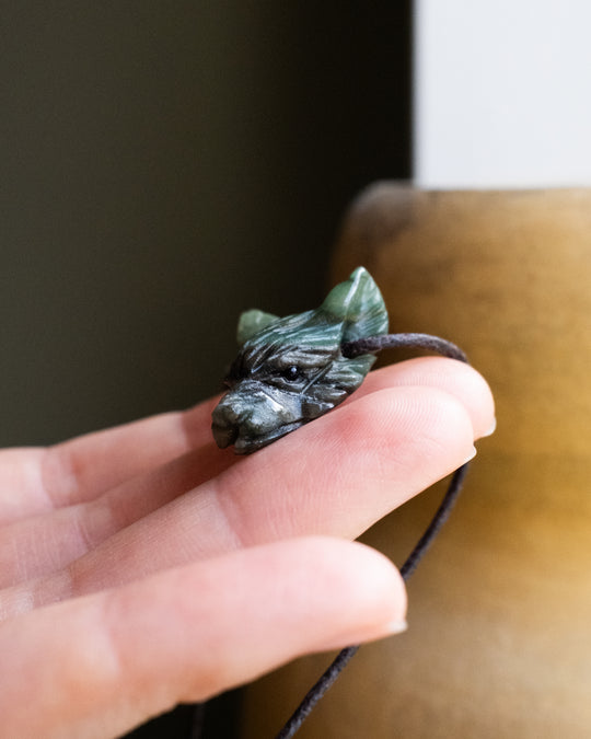 Small African Jade Hand Carved Wolf Necklace - The Healing Pear