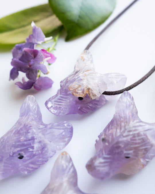 Ametrine Hand Carved Wolf Necklace - The Healing Pear