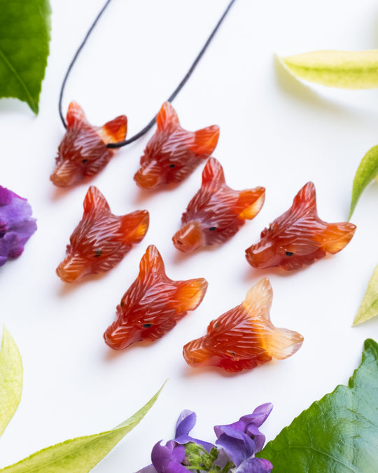 Small Carnelian Hand Carved Wolf Necklace - The Healing Pear