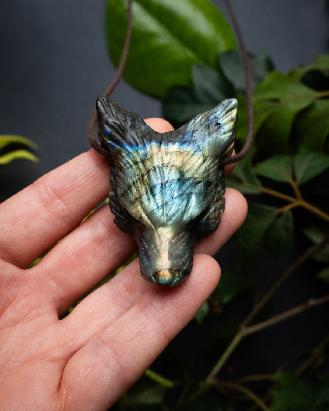 Large Labradorite Hand Carved Wolf Necklace - The Healing Pear