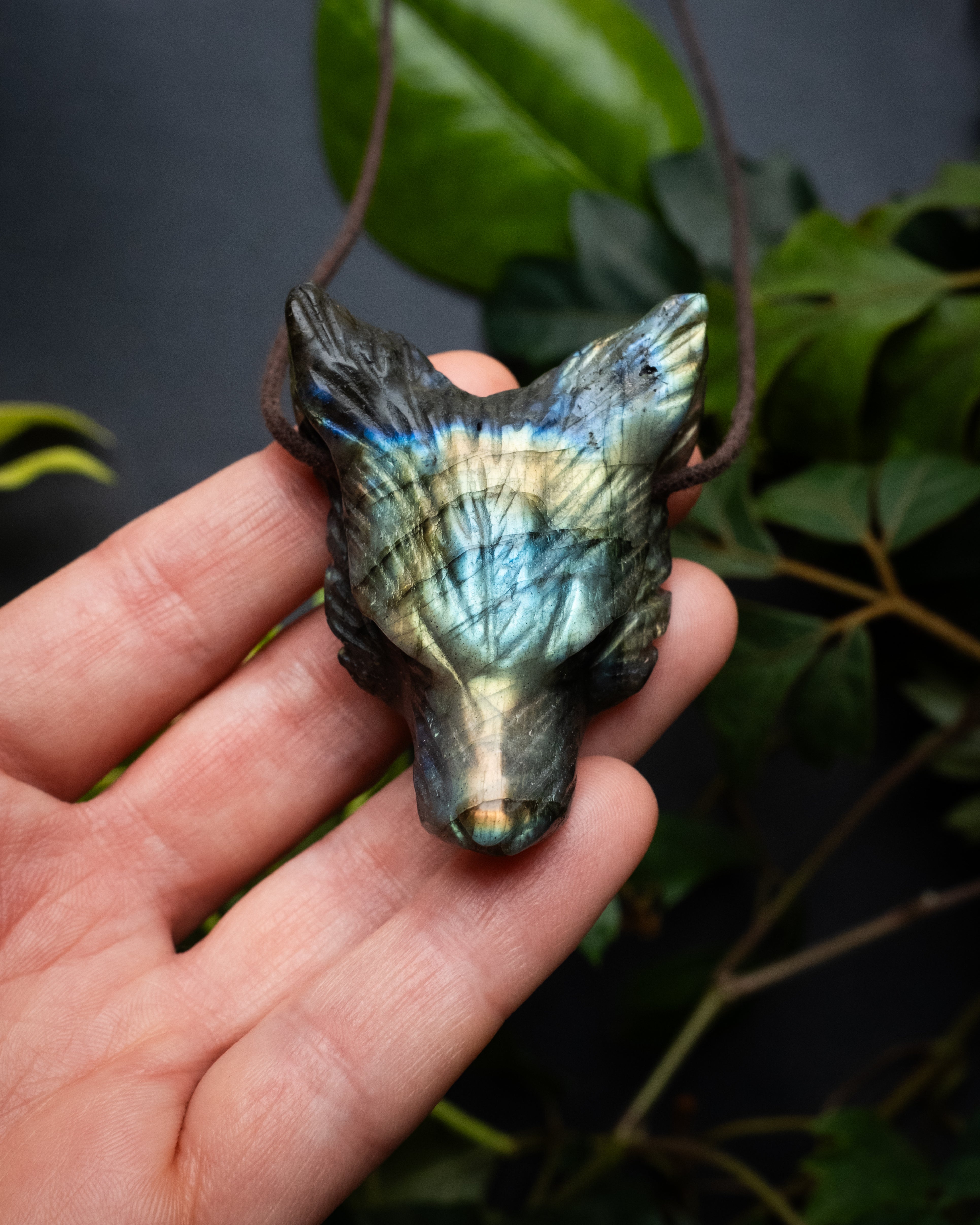 Large Labradorite Hand Carved Wolf Necklace - The Healing Pear