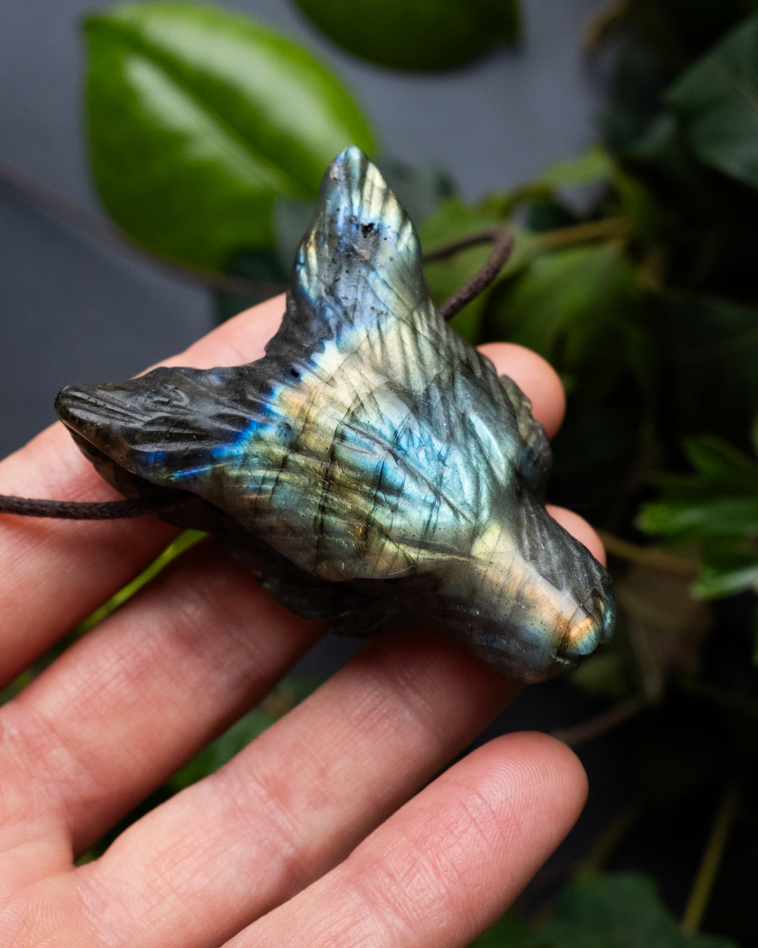 Large Labradorite Hand Carved Wolf Necklace - The Healing Pear