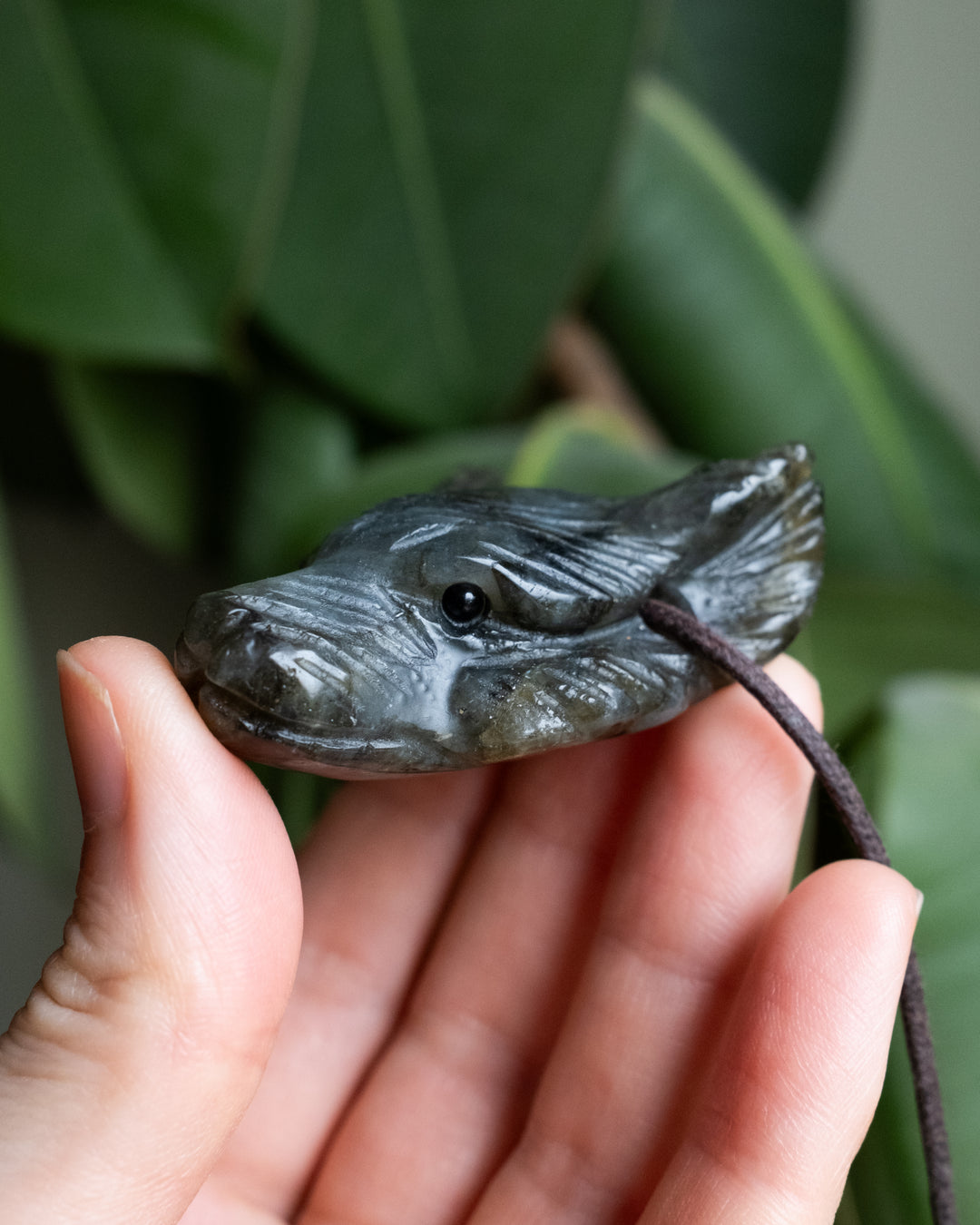 Large Labradorite Hand Carved Wolf Necklace - The Healing Pear