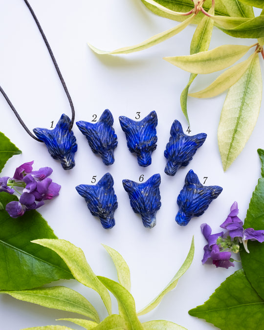 Small Lapis Lazuli Hand Carved Wolf Necklace - The Healing Pear