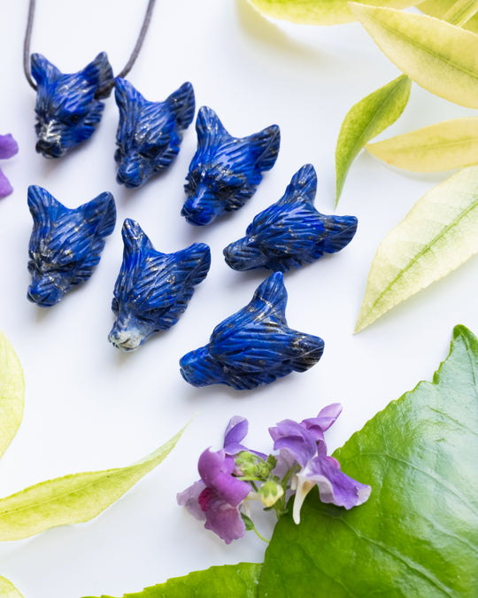 Small Lapis Lazuli Hand Carved Wolf Necklace - The Healing Pear
