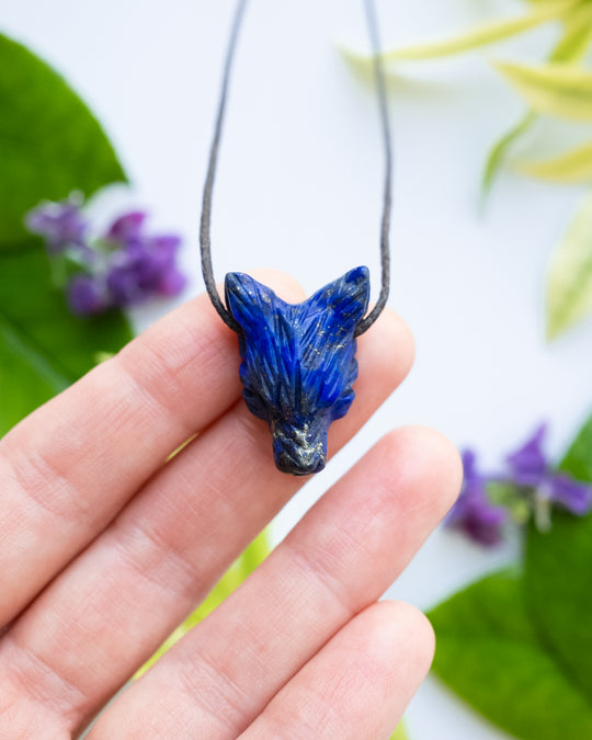 Small Lapis Lazuli Hand Carved Wolf Necklace - The Healing Pear