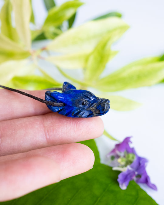 Small Lapis Lazuli Hand Carved Wolf Necklace - The Healing Pear