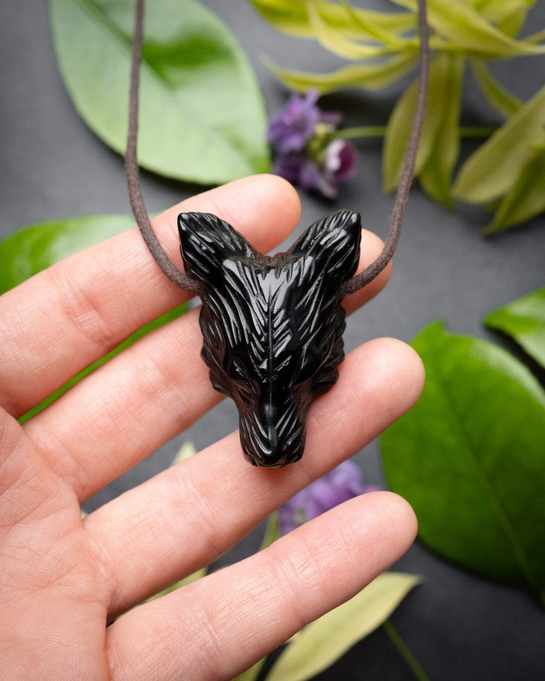 Obsidian Hand Carved Wolf Necklace
