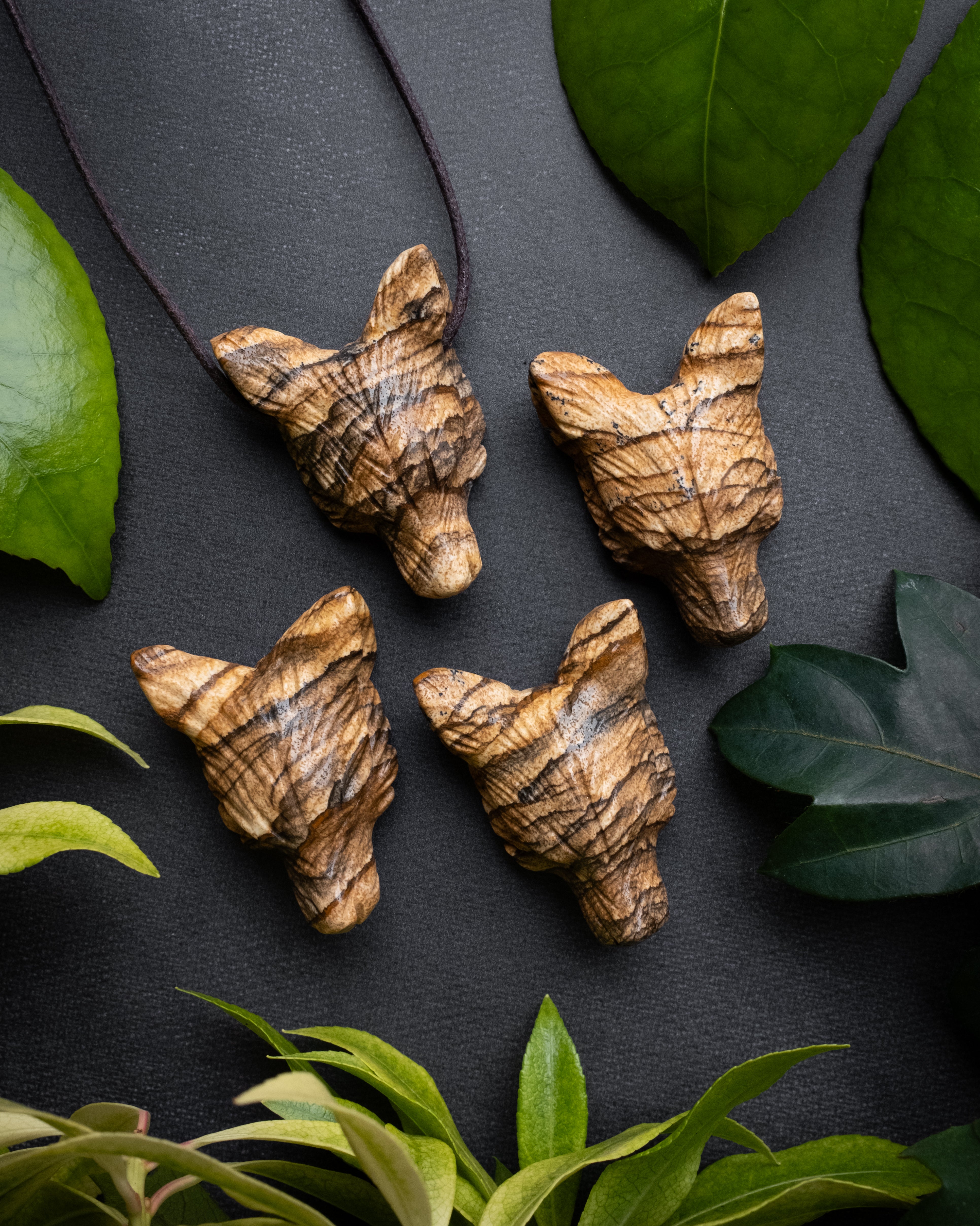 Picture Jasper Carved Wolf Necklace - The Healing Pear
