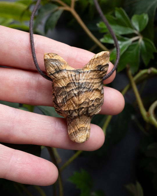 Picture Jasper Carved Wolf Necklace - The Healing Pear