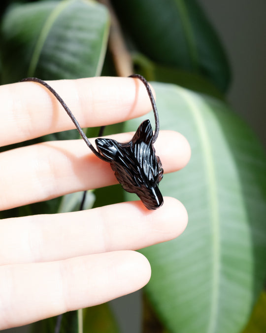 Small Smoky Quartz Hand Carved Wolf Necklace