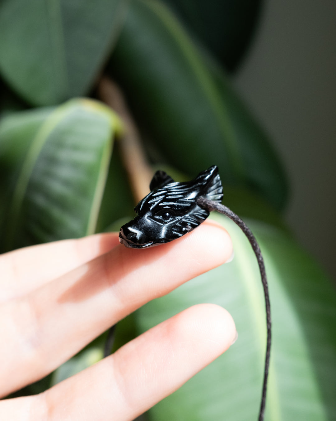 Small Smoky Quartz Hand Carved Wolf Necklace