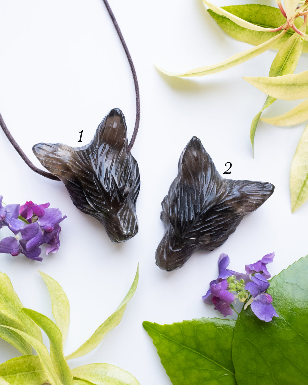 Large Smoky Quartz Carved Wolf Necklace - The Healing Pear