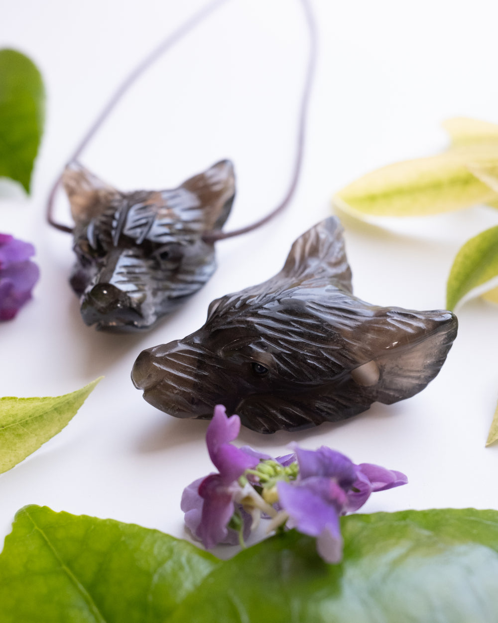 Large Smoky Quartz Carved Wolf Necklace - The Healing Pear