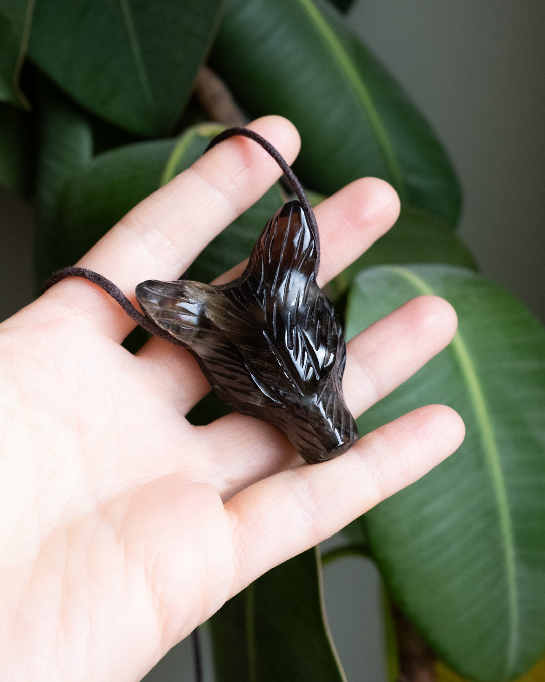 Large Smoky Quartz Carved Wolf Necklace - The Healing Pear
