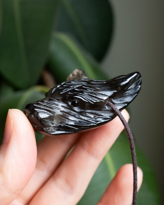 Large Smoky Quartz Carved Wolf Necklace - The Healing Pear