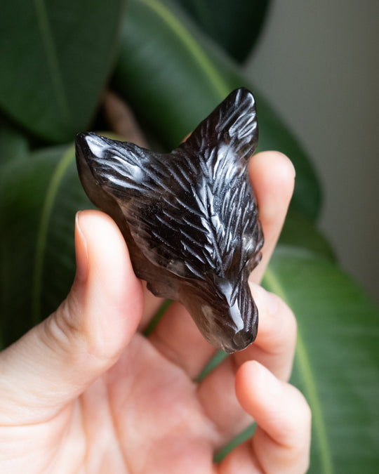 Large Smoky Quartz Carved Wolf Necklace - The Healing Pear