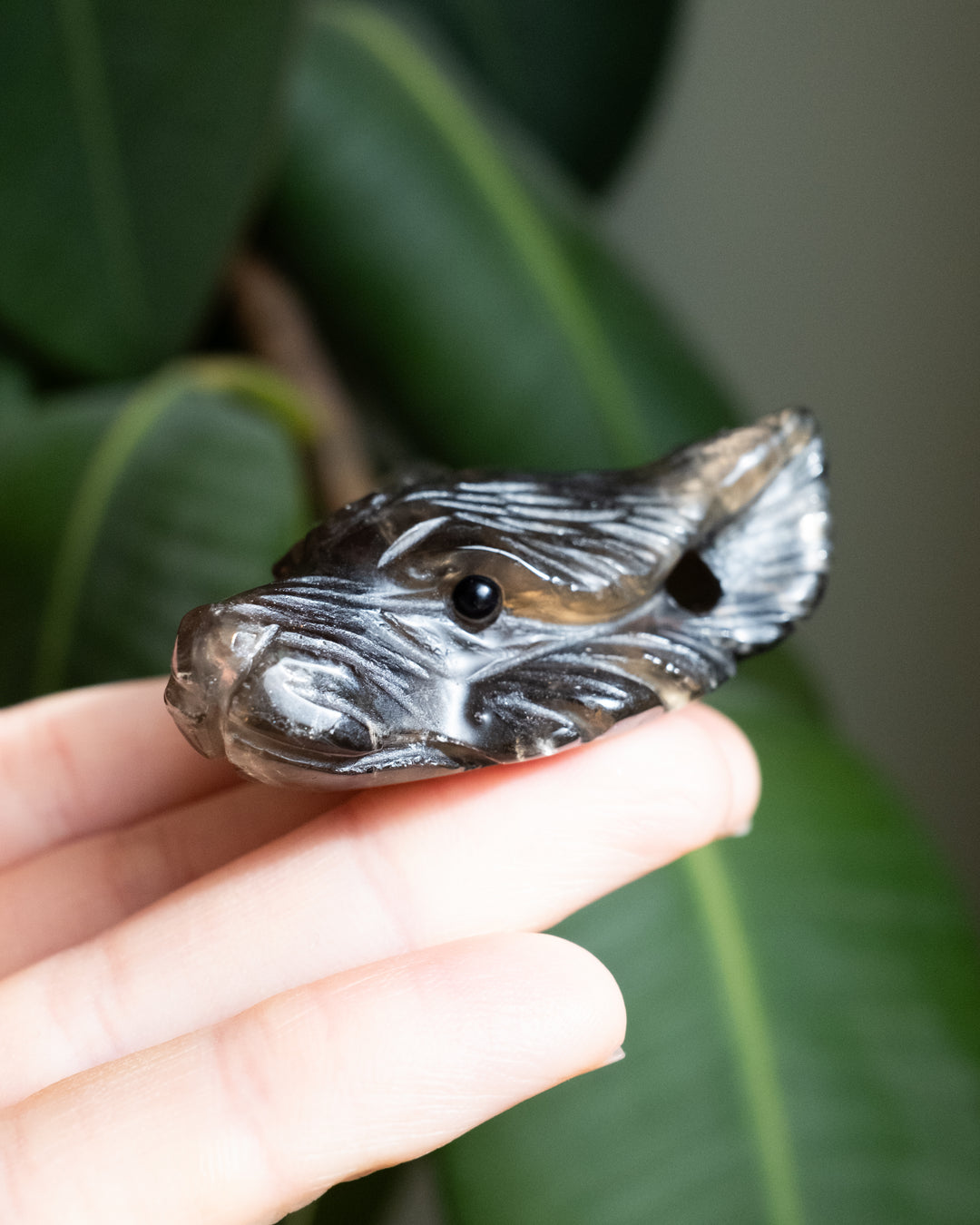 Large Smoky Quartz Carved Wolf Necklace - The Healing Pear