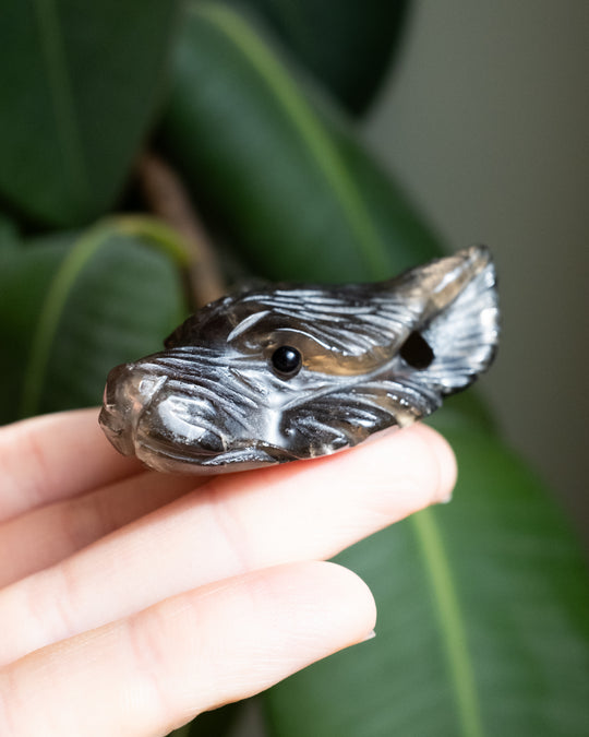 Large Smoky Quartz Carved Wolf Necklace - The Healing Pear