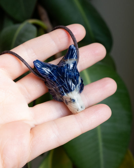 Sodalite Hand Carved Wolf Necklace - The Healing Pear