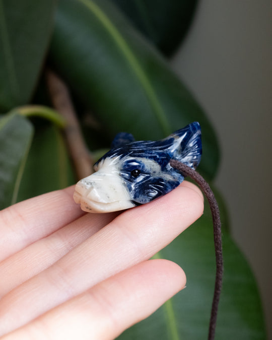 Sodalite Hand Carved Wolf Necklace - The Healing Pear