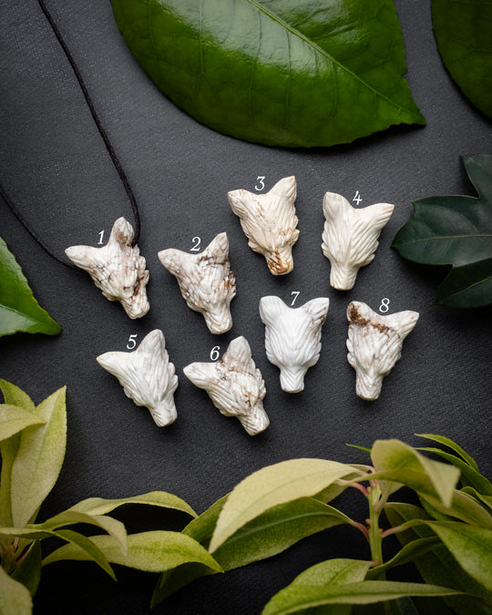 Small Howlite Hand Carved Wolf Necklace - The Healing Pear