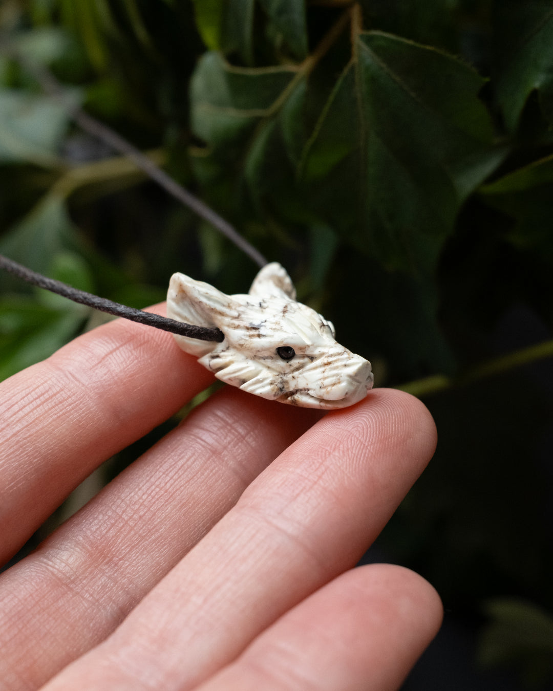 Small Howlite Hand Carved Wolf Necklace - The Healing Pear