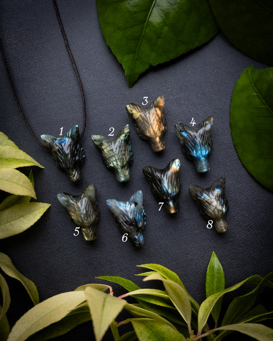Small Labradorite Hand Carved Wolf Necklace - The Healing Pear