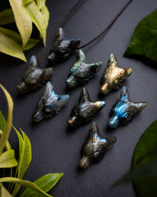 Small Labradorite Hand Carved Wolf Necklace - The Healing Pear