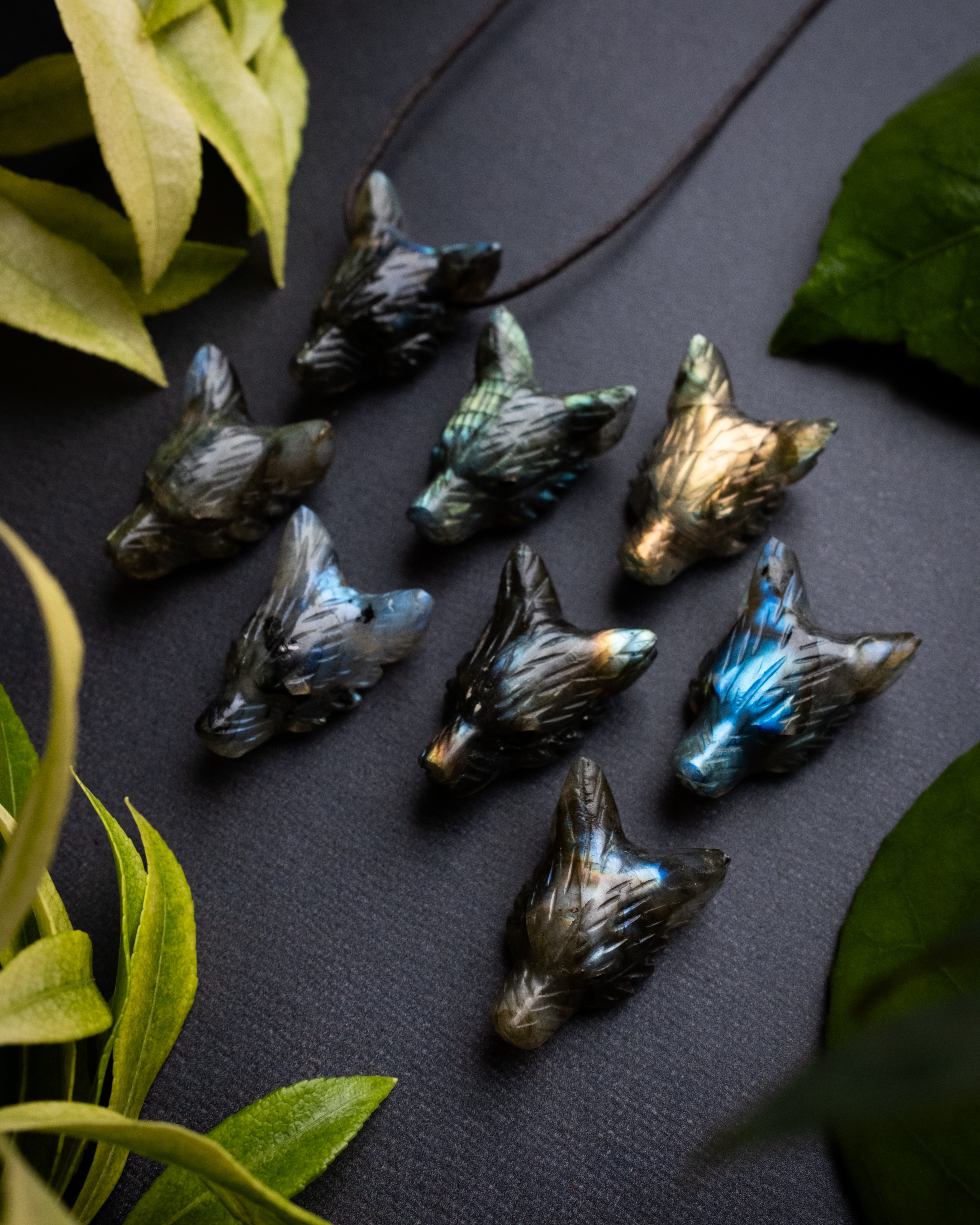 Small Labradorite Hand Carved Wolf Necklace - The Healing Pear