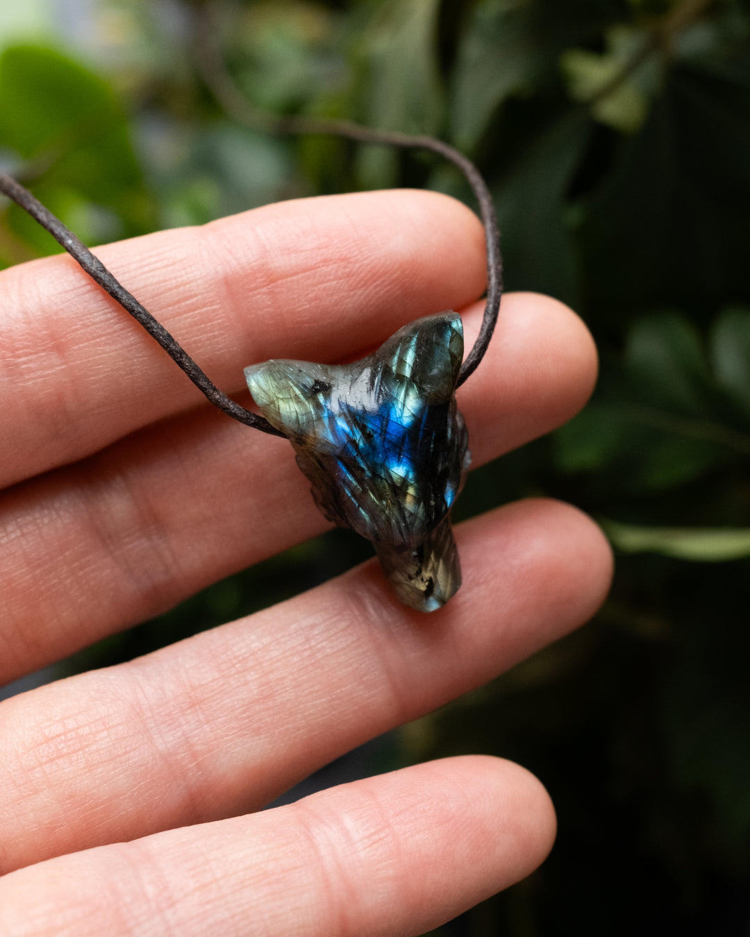 Small Labradorite Hand Carved Wolf Necklace - The Healing Pear