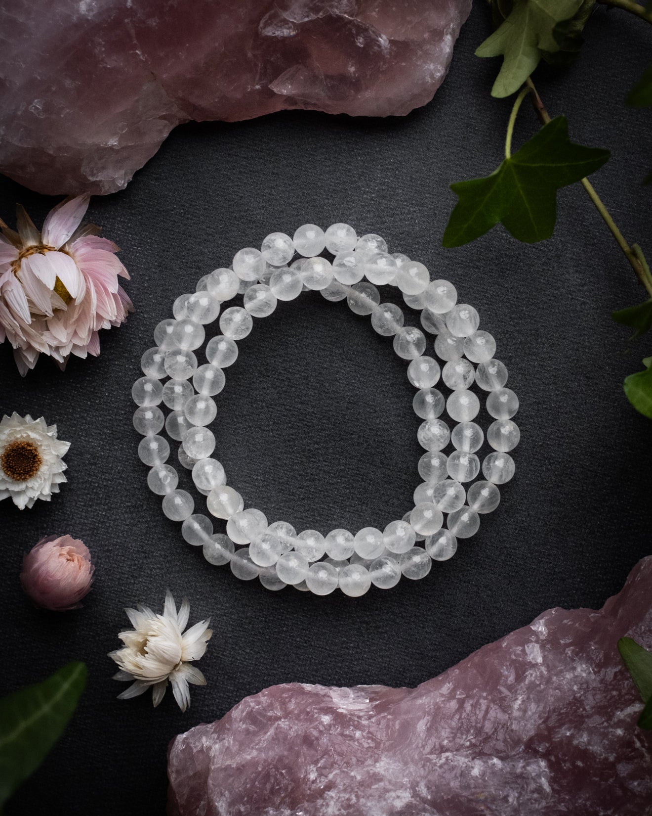White Moonstone Round Bead Bracelet 6mm - The Healing Pear
