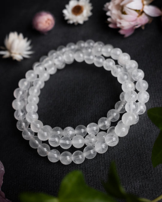 White Moonstone Round Bead Bracelet 6mm - The Healing Pear