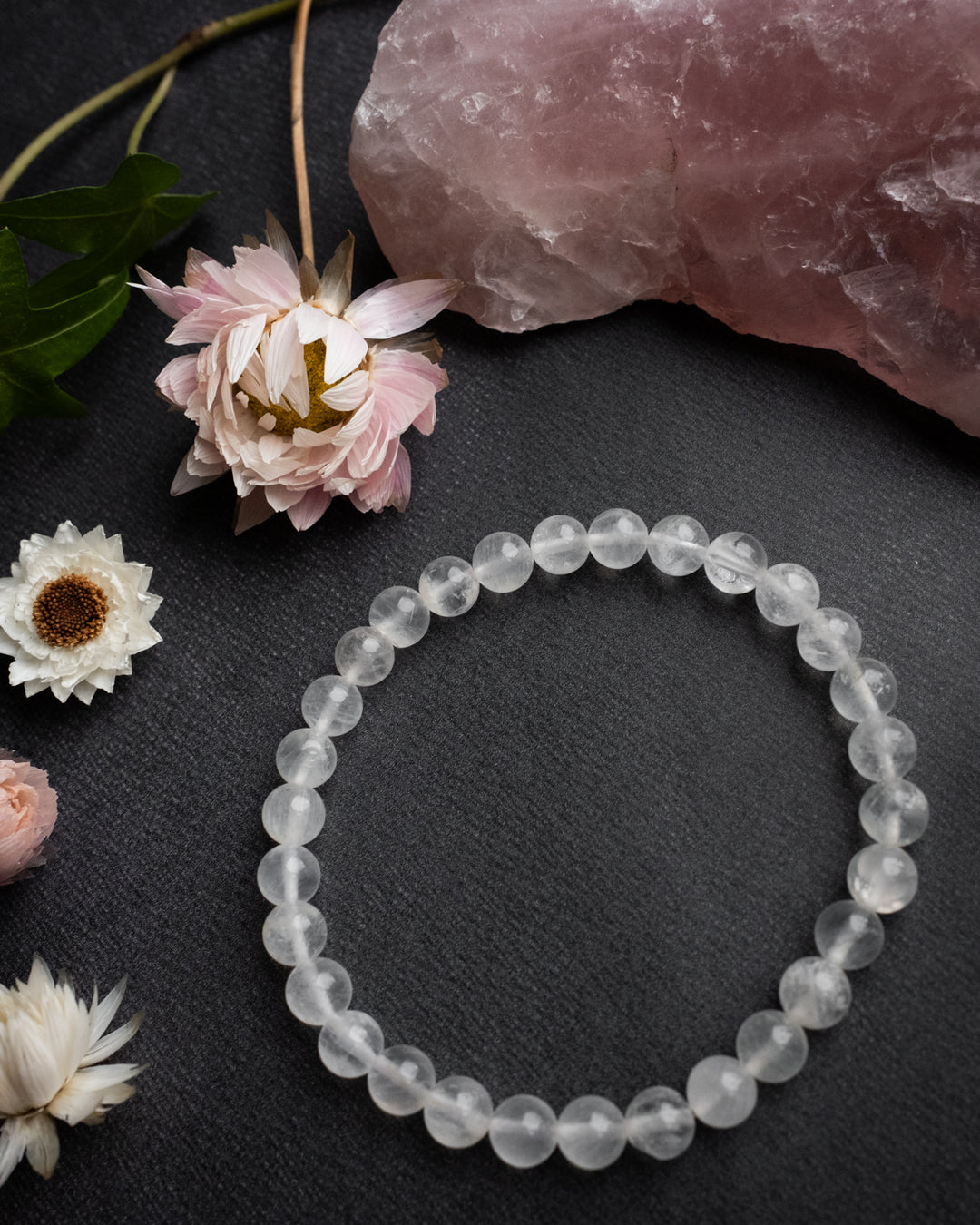 White Moonstone Round Bead Bracelet 6mm - The Healing Pear