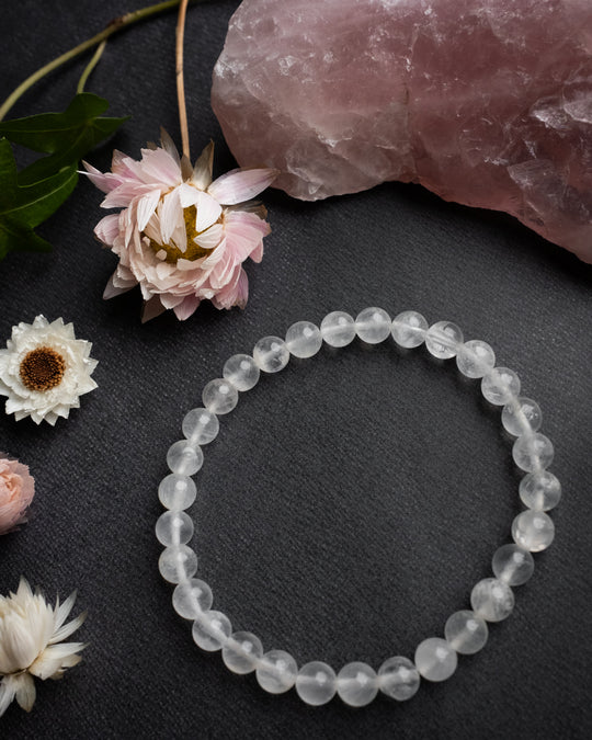 White Moonstone Round Bead Bracelet 6mm - The Healing Pear