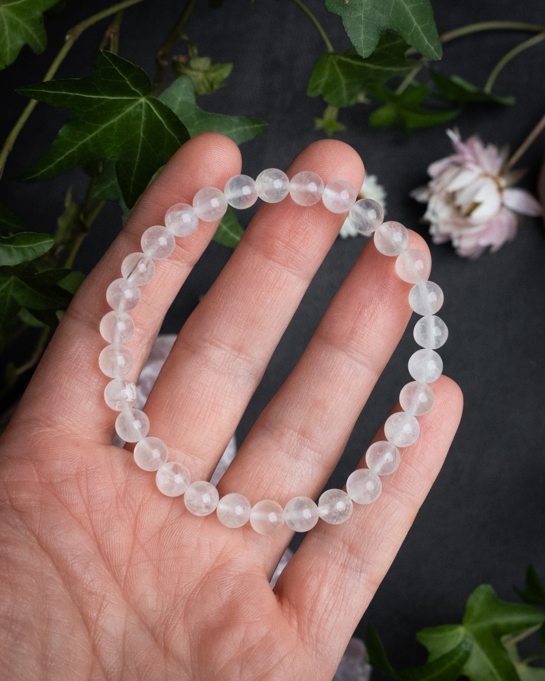 White Moonstone Round Bead Bracelet 6mm - The Healing Pear