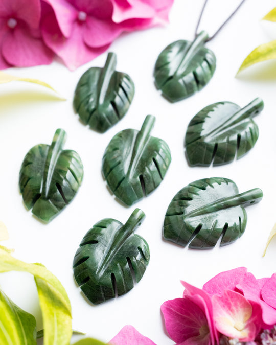 African Jade Hand Carved Monstera Leaf / Cheese Plant Necklace