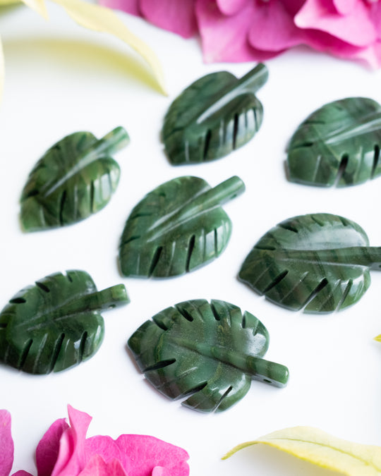 African Jade Hand Carved Monstera Leaf / Cheese Plant Necklace