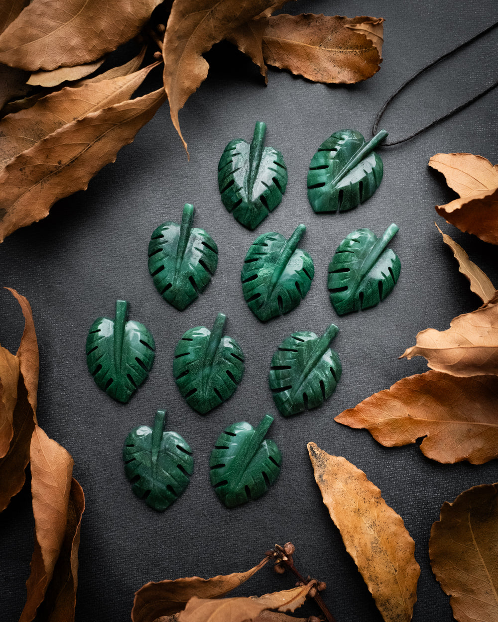 African Jade Hand Carved Monstera Leaf / Cheese Plant Necklace