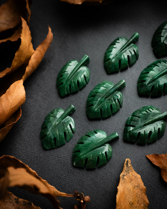 African Jade Hand Carved Monstera Leaf / Cheese Plant Necklace